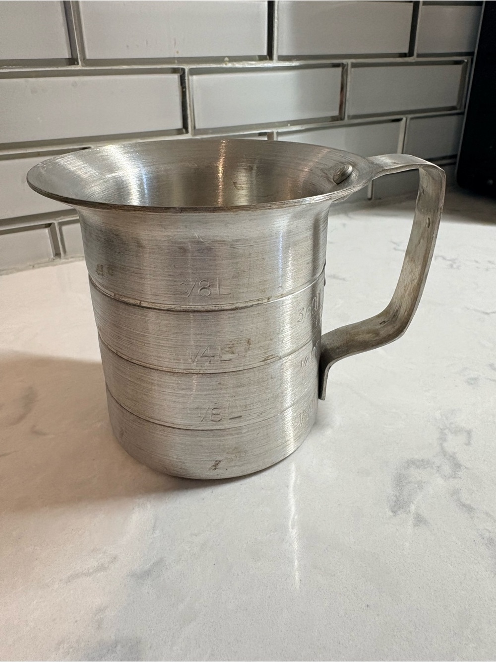 Vintage Aluminum Measuring Cup with Handle - Silver